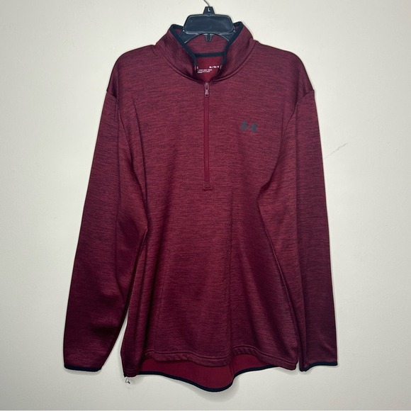 Under Armour Loose Half Zip Pullover Long Sleeve Shirt Collar Red Black Mens XL - Picture 1 of 4